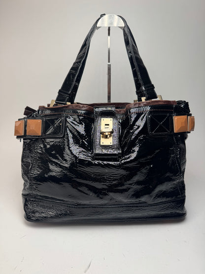 Vintage Chloe Patent Leather Paddington Tote Bag black