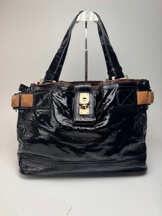 Vintage Chloe Patent Leather Paddington Tote Bag black
