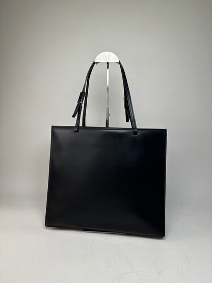 Vintage Gucci Smooth Leather Tote Black Silver