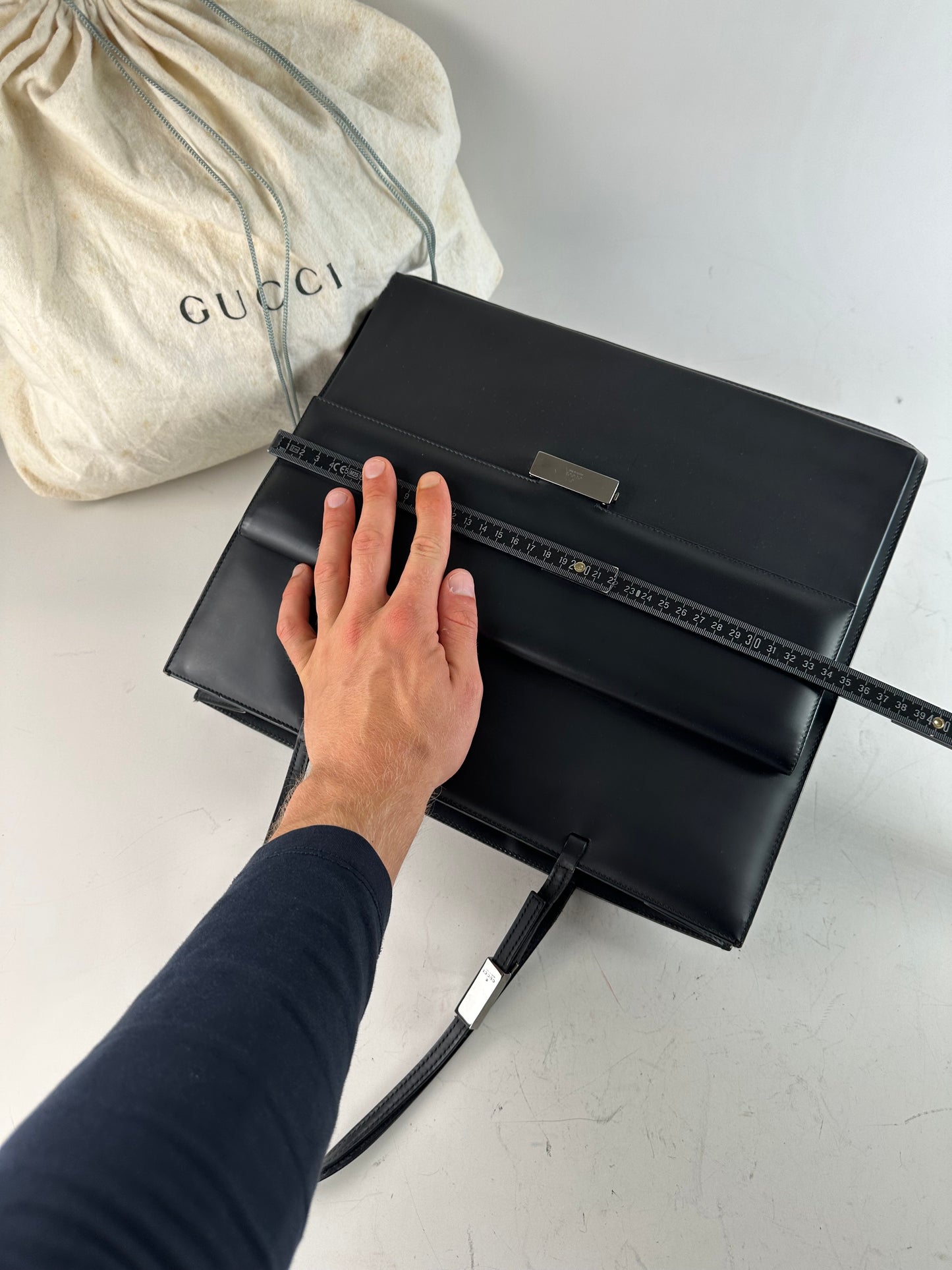 Vintage Gucci Smooth Leather Tote Black Silver