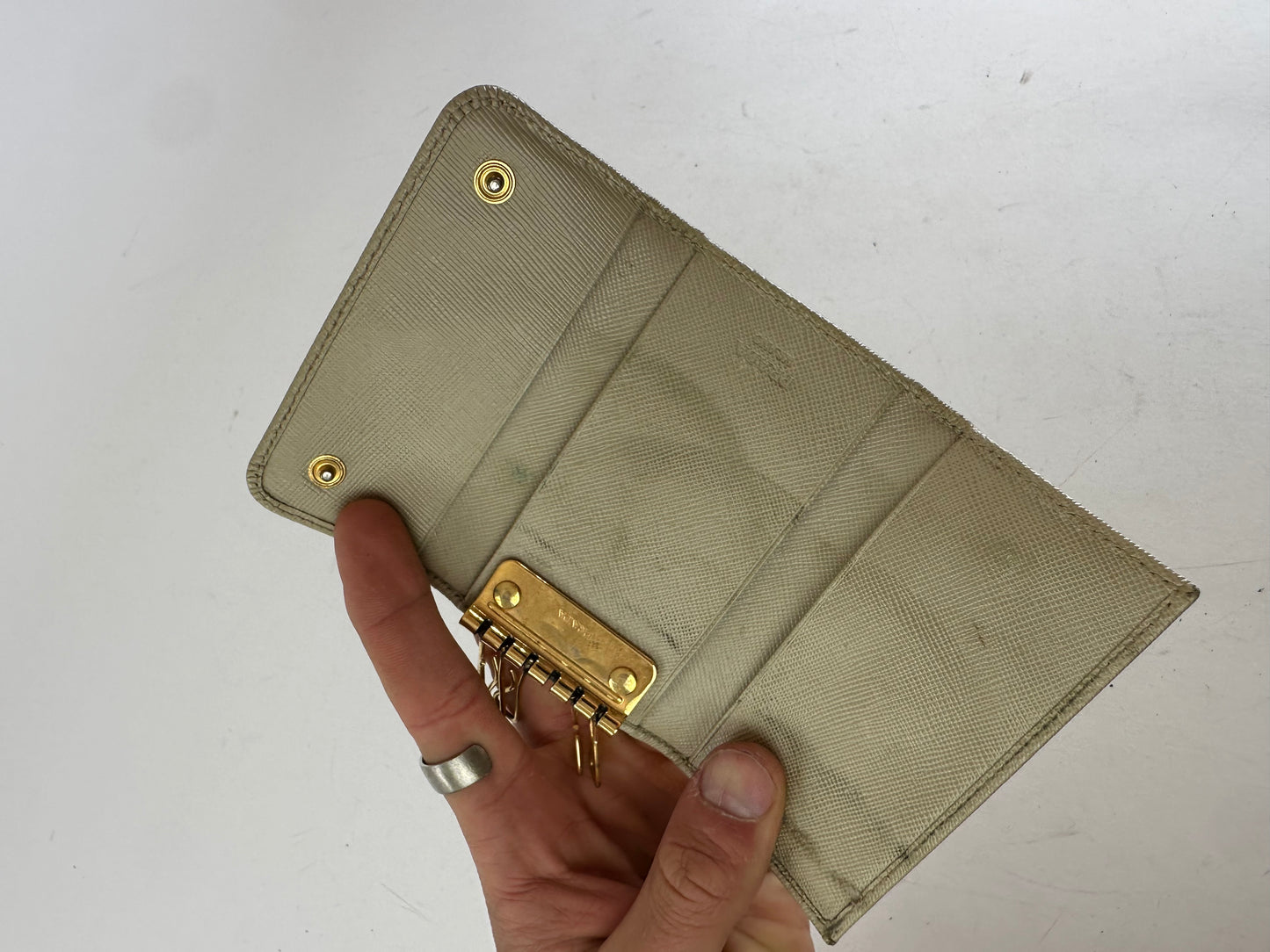 Vintage Prada Leather Card / Key Holder White
