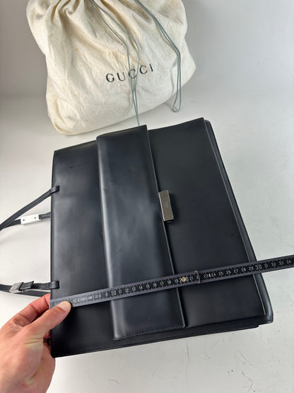 Vintage Gucci Smooth Leather Tote Black Silver