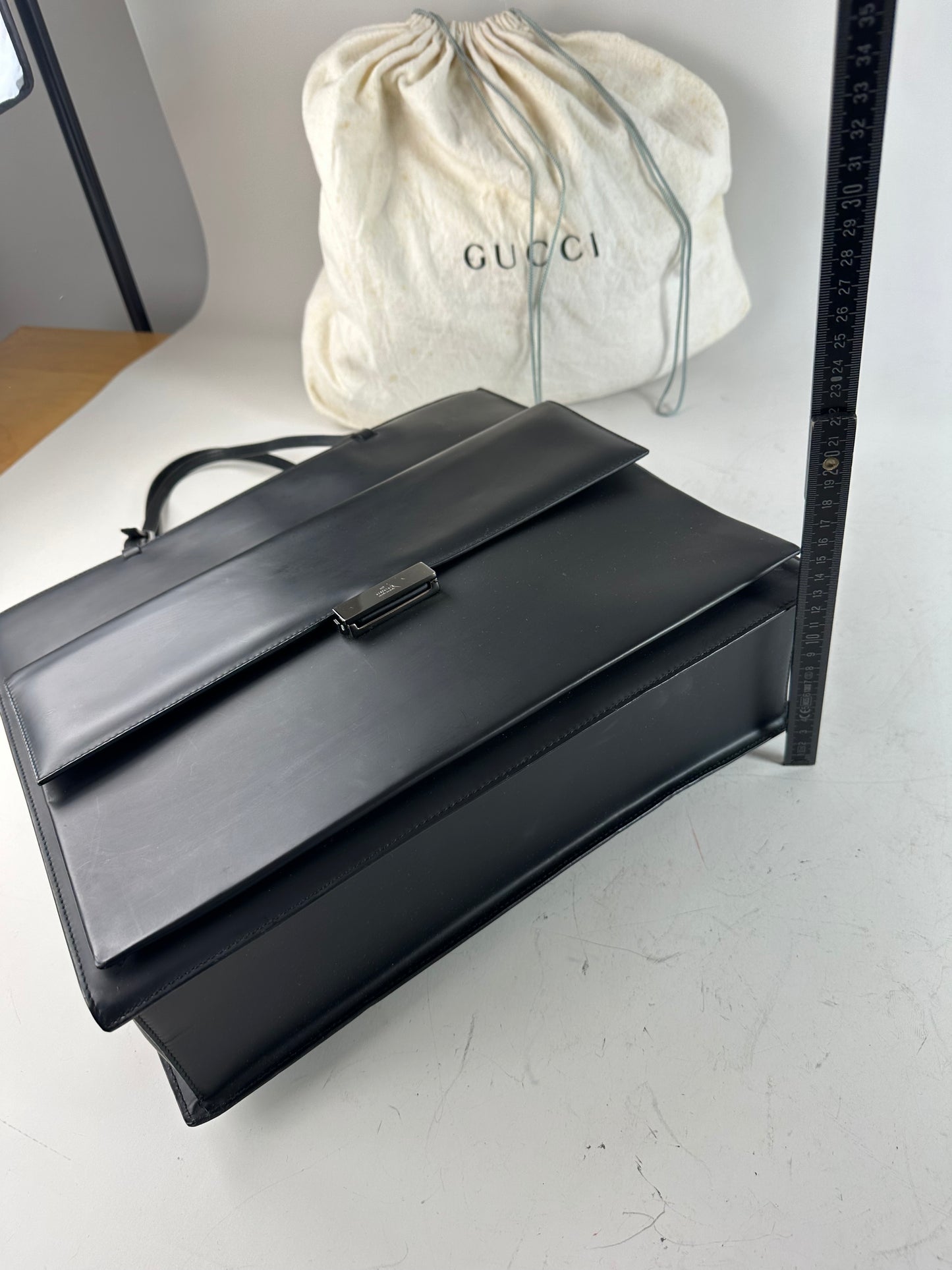 Vintage Gucci Smooth Leather Tote Black Silver