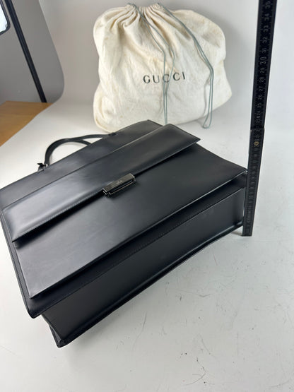Vintage Gucci Smooth Leather Tote Black Silver