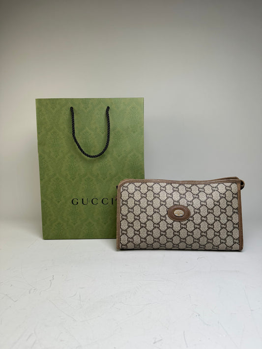 Vintage Gucci GG Supreme Canvas Clutch Wallet Beige Brown