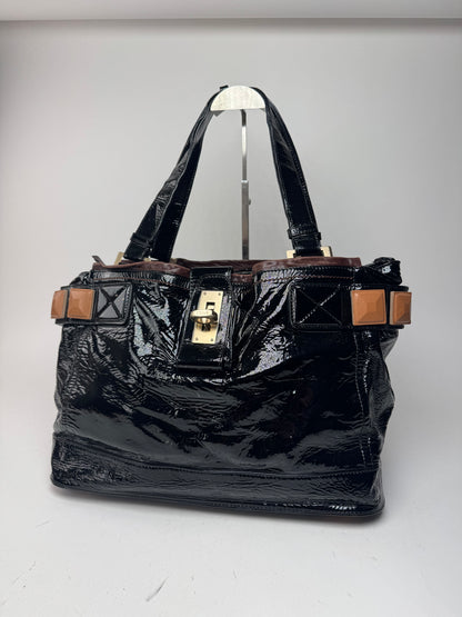 Vintage Chloe Patent Leather Paddington Tote Bag black