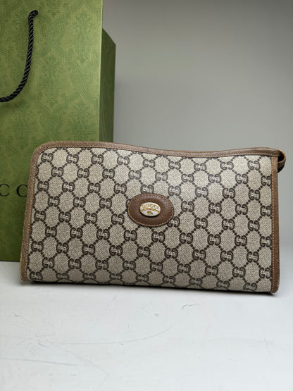Vintage Gucci GG Supreme Canvas Clutch Wallet Beige Brown
