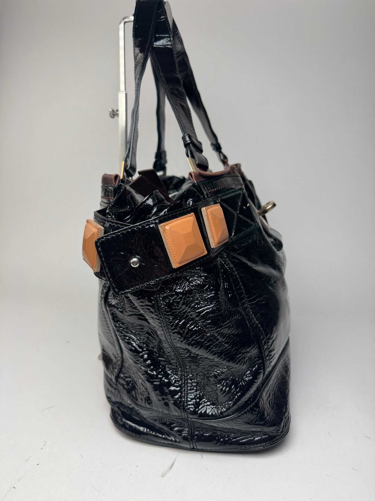 Vintage Chloe Patent Leather Paddington Tote Bag black