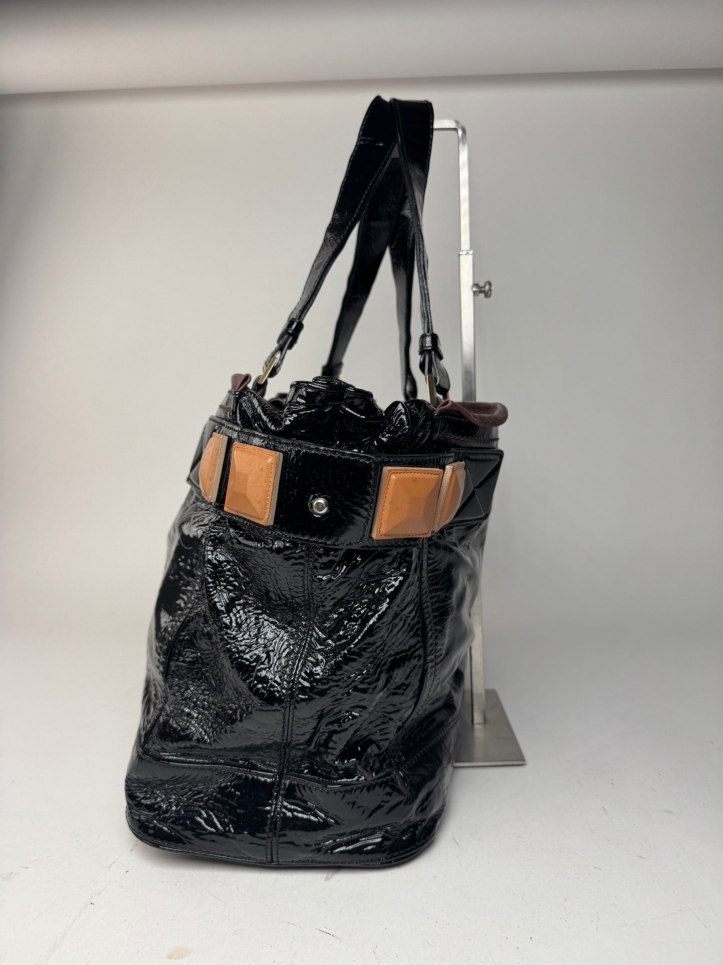 Vintage Chloe Patent Leather Paddington Tote Bag black