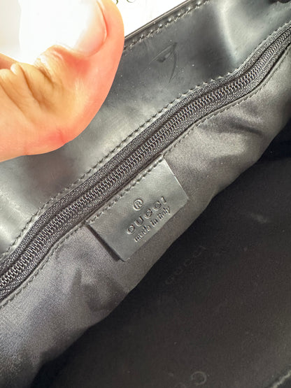 Vintage Gucci Smooth Leather Tote Black Silver
