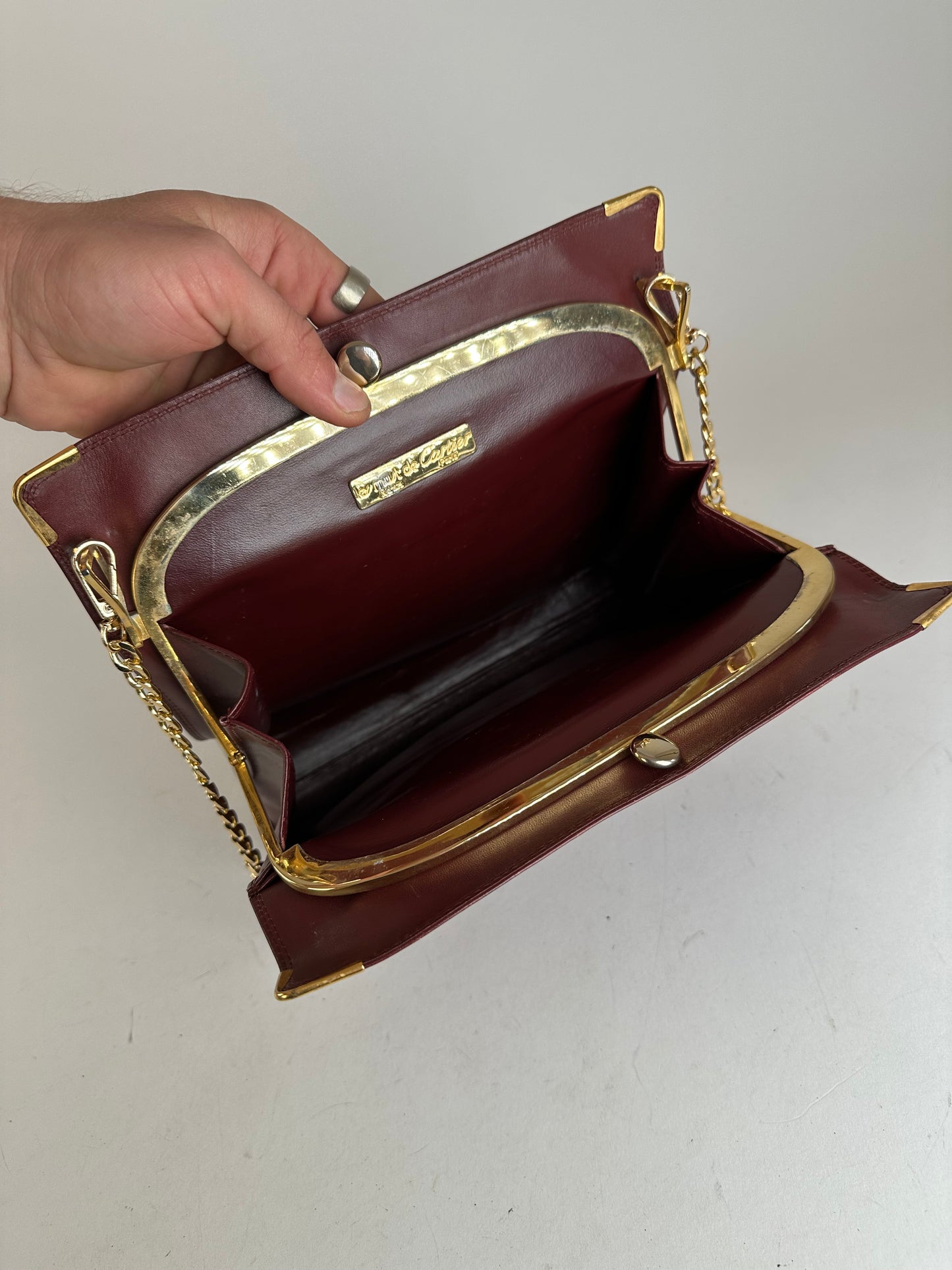 Vintage Cartier Leather Shoulder Bag Burgundy