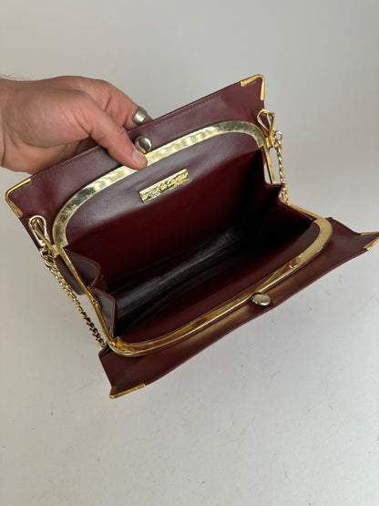 Vintage Cartier Leather Shoulder Bag Burgundy