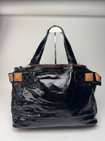Vintage Chloe Patent Leather Paddington Tote Bag black