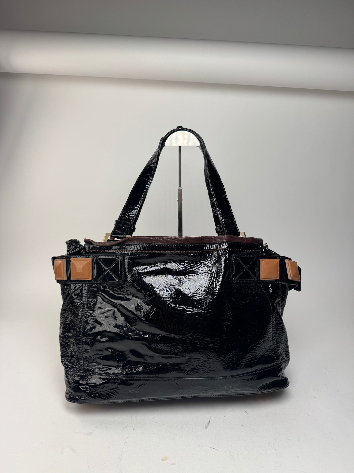Vintage Chloe Patent Leather Paddington Tote Bag black
