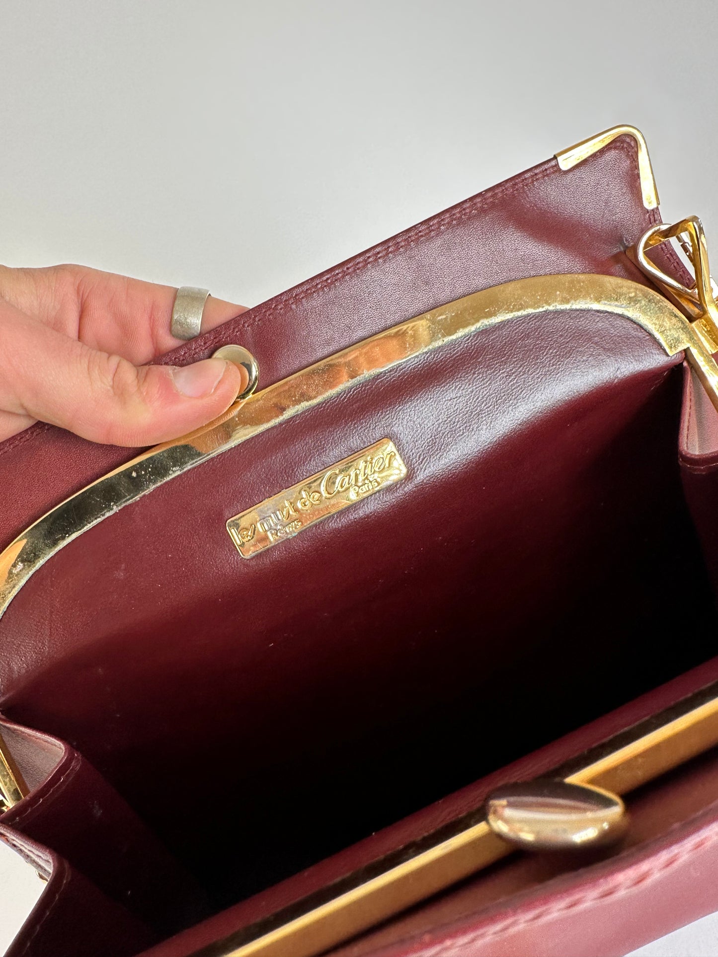 Vintage Cartier Leather Shoulder Bag Burgundy