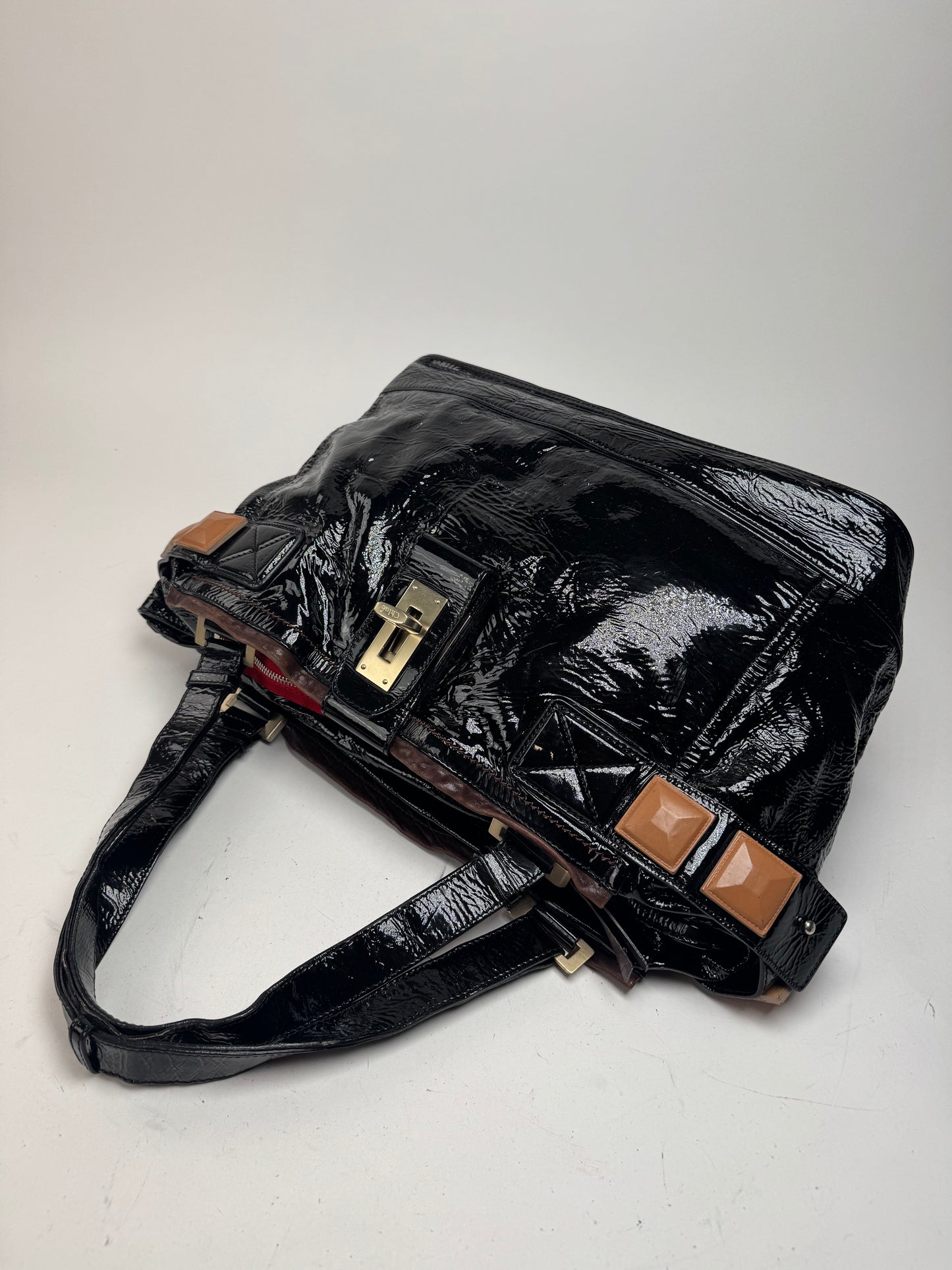 Vintage Chloe Patent Leather Paddington Tote Bag black