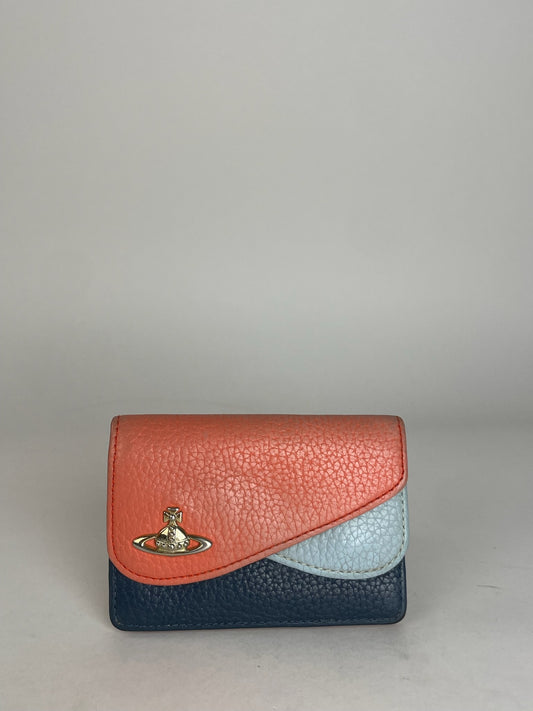 Vintage Vivienne Westwood Leather Card Holder Orange Blue Navy