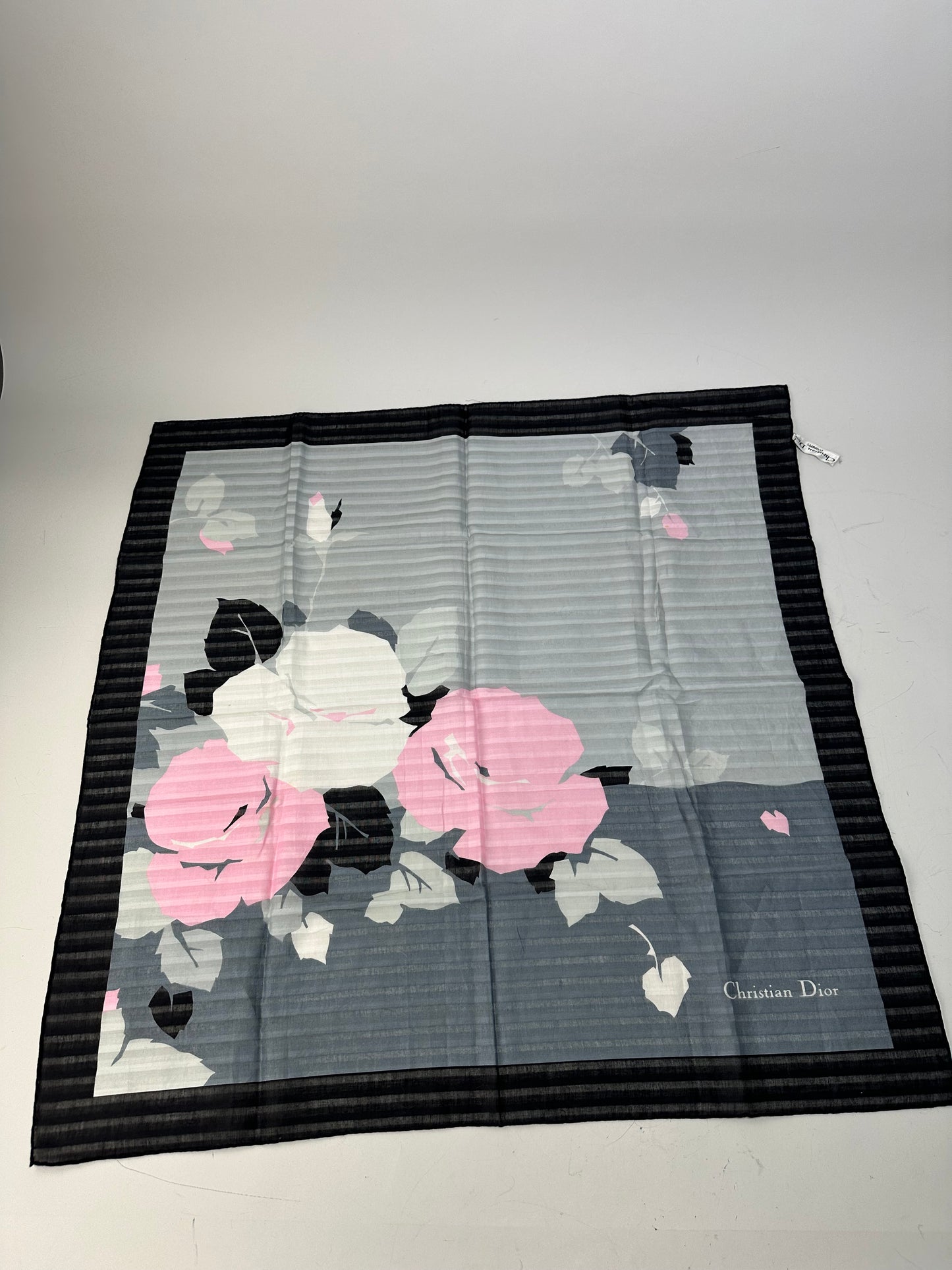 Vintage Dior Silk Foulard Scarf Gray Pink White