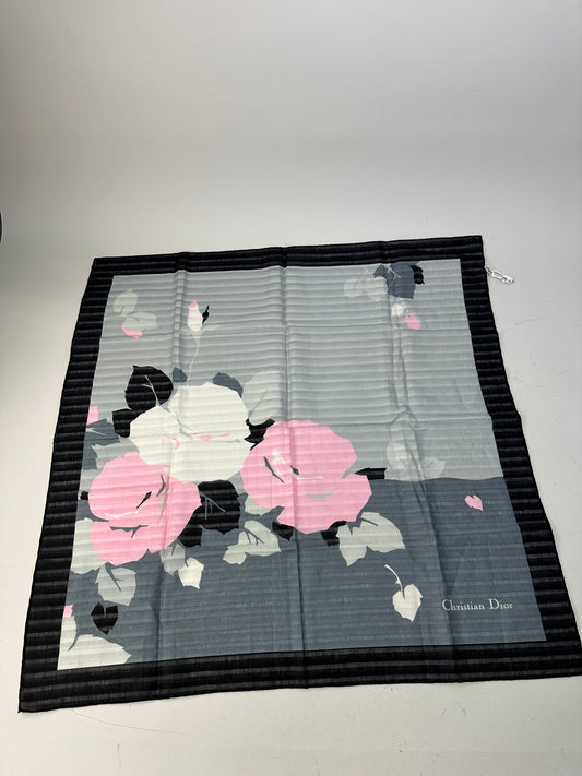 Vintage Dior Silk Foulard Scarf Gray Pink White