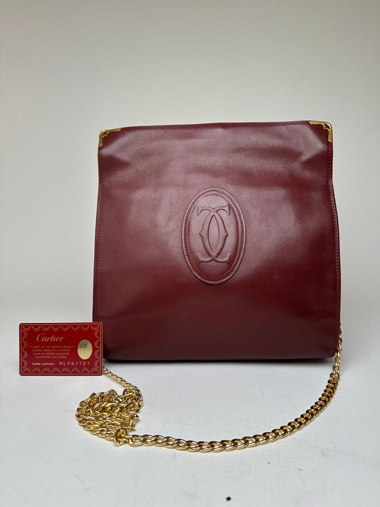 Vintage Cartier Leather Shoulder Bag Burgundy