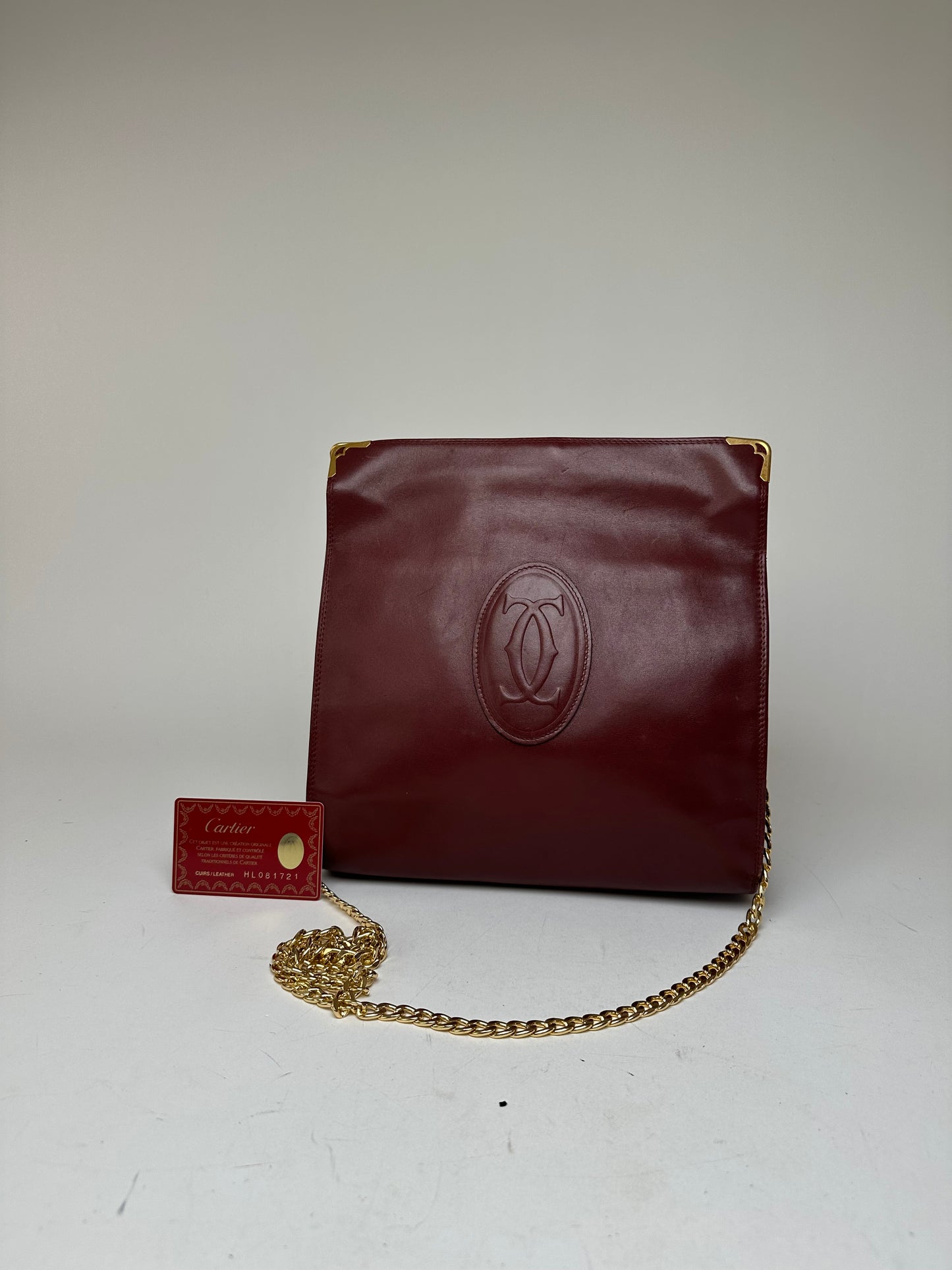 Vintage Cartier Leather Shoulder Bag Burgundy