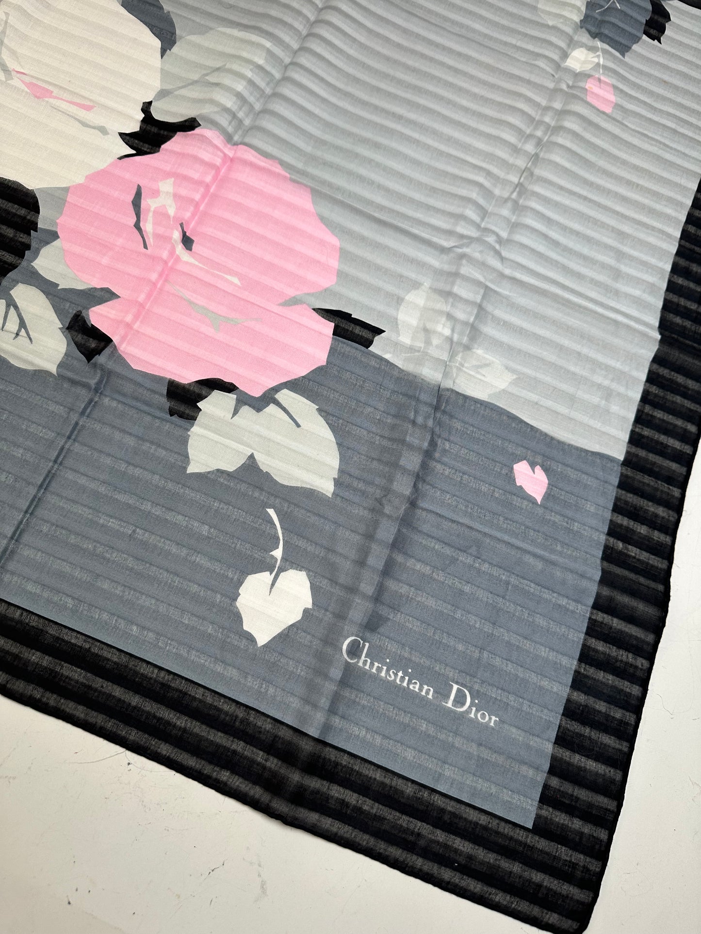 Vintage Dior Silk Foulard Scarf Gray Pink White