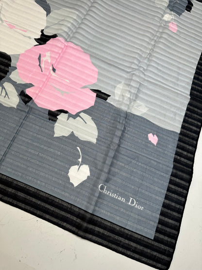 Vintage Dior Silk Foulard Scarf Gray Pink White