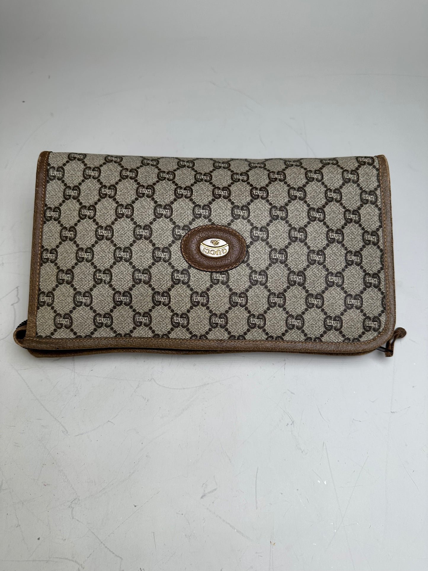 Vintage Gucci GG Supreme Canvas Clutch Wallet Beige Brown