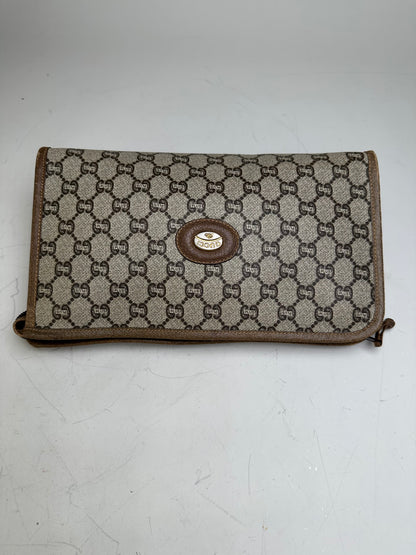 Vintage Gucci GG Supreme Canvas Clutch Wallet Beige Brown