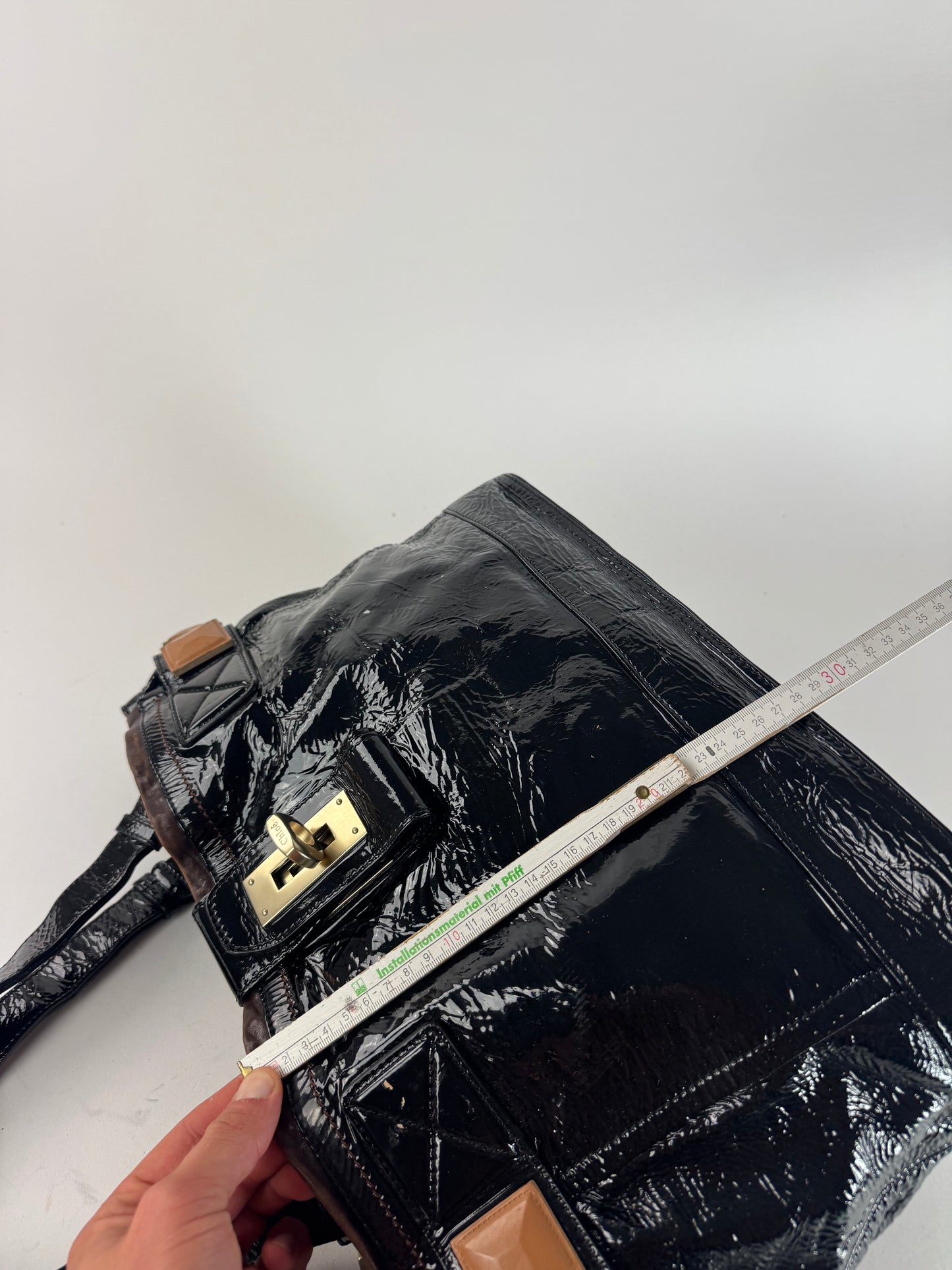 Vintage Chloe Patent Leather Paddington Tote Bag black