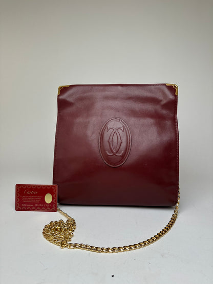 Vintage Cartier Leather Shoulder Bag Burgundy