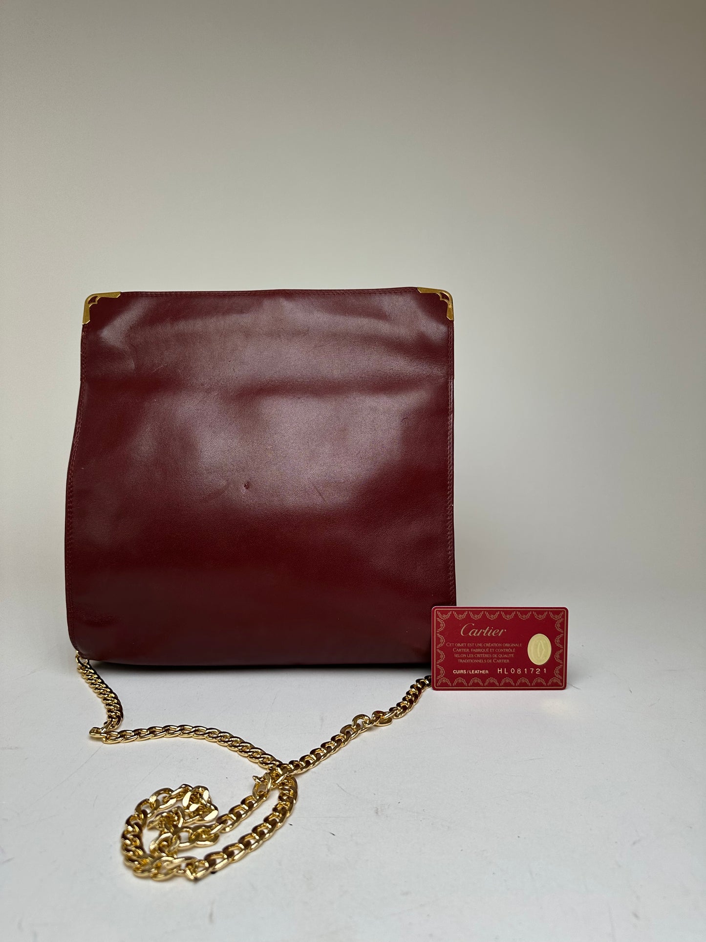 Vintage Cartier Leather Shoulder Bag Burgundy