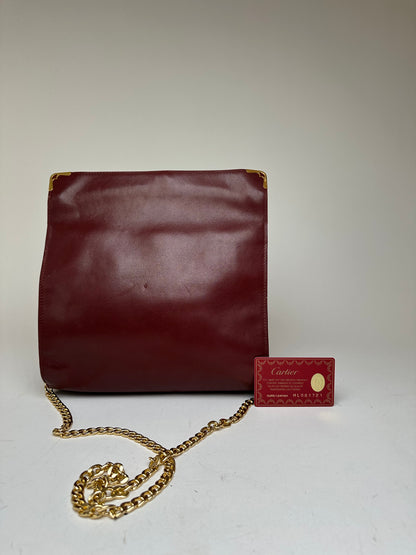 Vintage Cartier Leather Shoulder Bag Burgundy