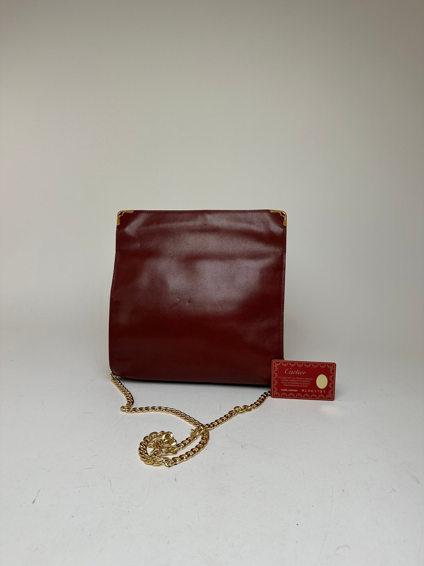 Vintage Cartier Leather Shoulder Bag Burgundy