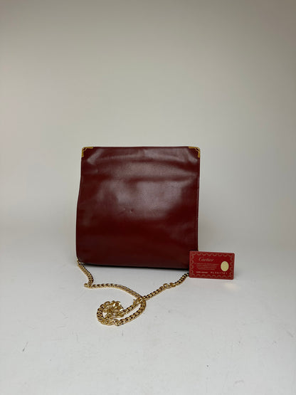 Vintage Cartier Leather Shoulder Bag Burgundy