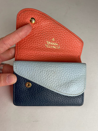 Vintage Vivienne Westwood Leather Card Holder Orange Blue Navy