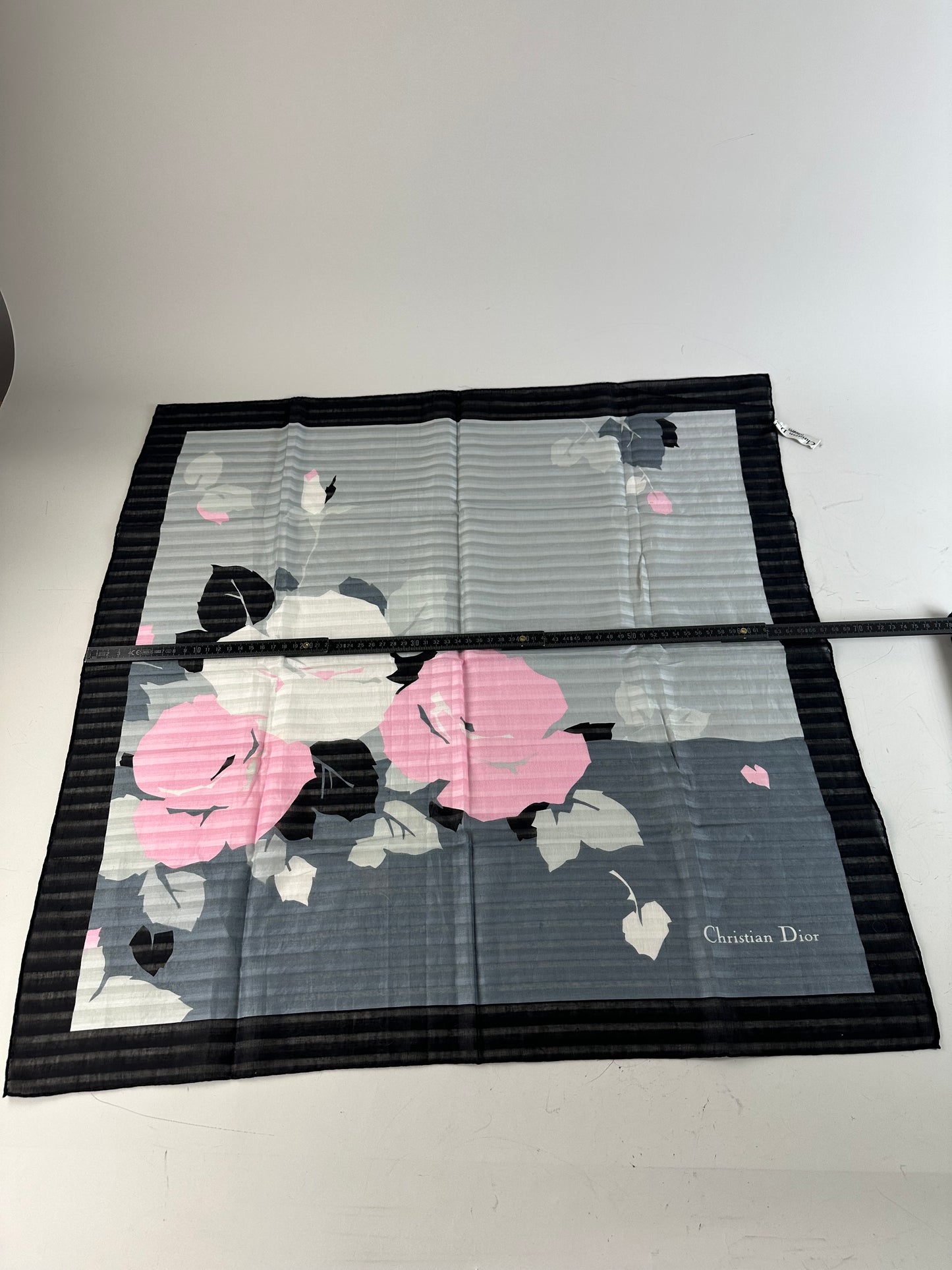 Vintage Dior Silk Foulard Scarf Gray Pink White