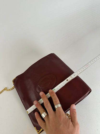 Vintage Cartier Leather Shoulder Bag Burgundy