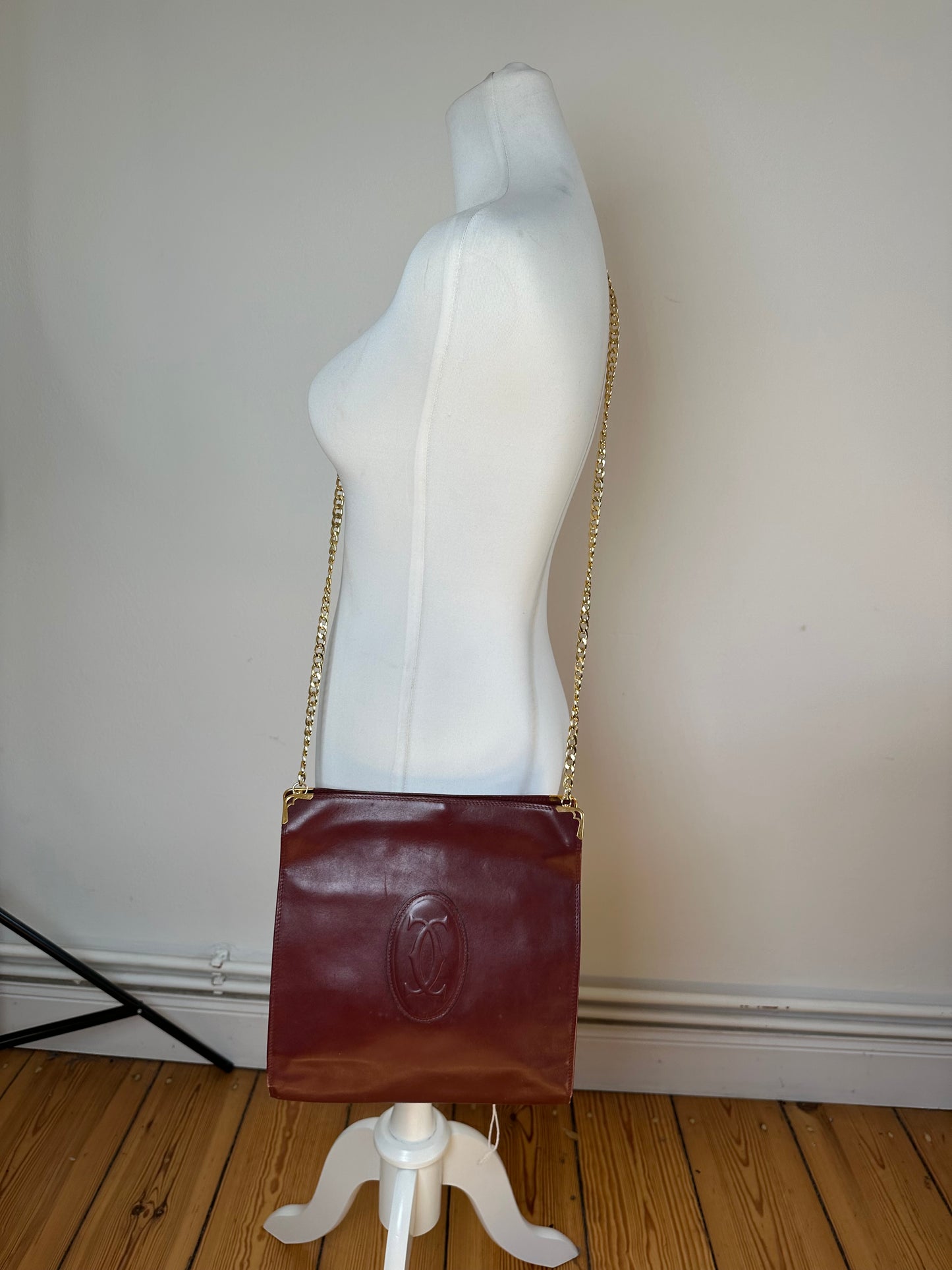 Vintage Cartier Leather Shoulder Bag Burgundy