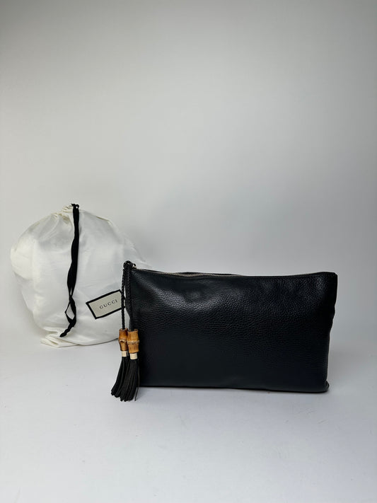 Vintage Gucci Pebbled Leather Clutch Bag Black