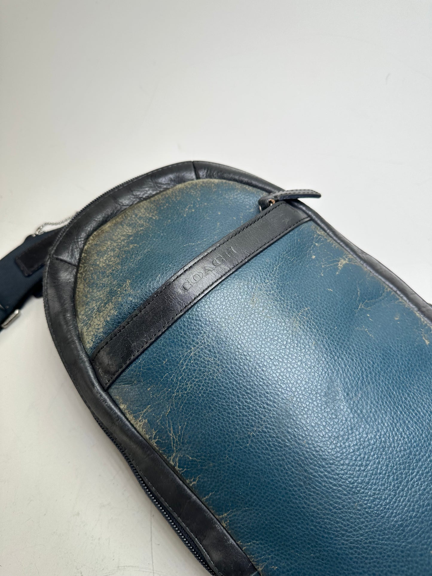 Vintage Coach Leather Sling Bag Teal Black Silver-Tone