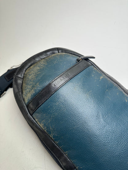 Vintage Coach Leather Sling Bag Teal Black Silver-Tone