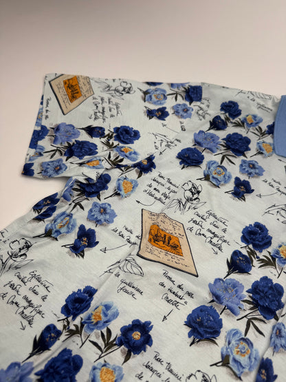 Vintage Dior Cotton Polo Shirt Floral Blue White L