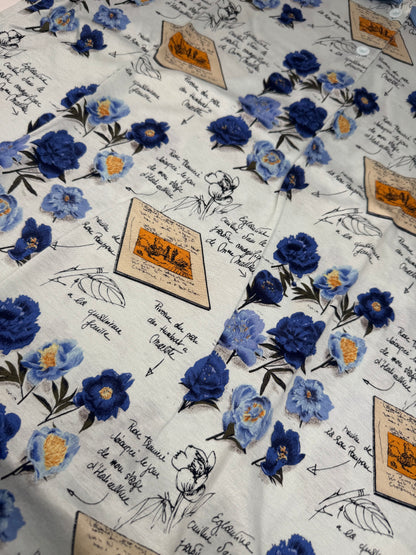 Vintage Dior Cotton Polo Shirt Floral Blue White L