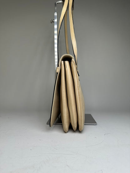 Vintage Loewe Leather Shoulder Bag Cream Gold-tone