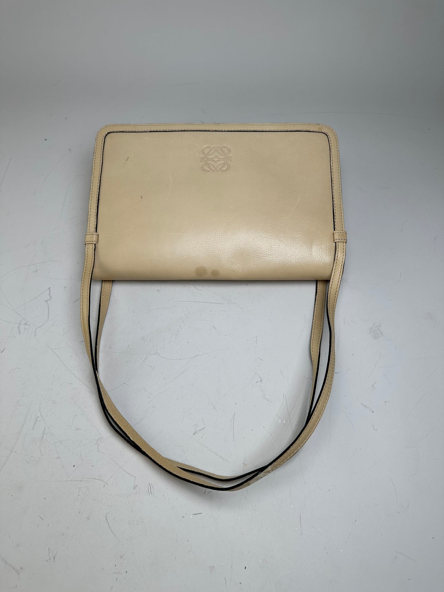 Vintage Loewe Leather Shoulder Bag Cream Gold-tone