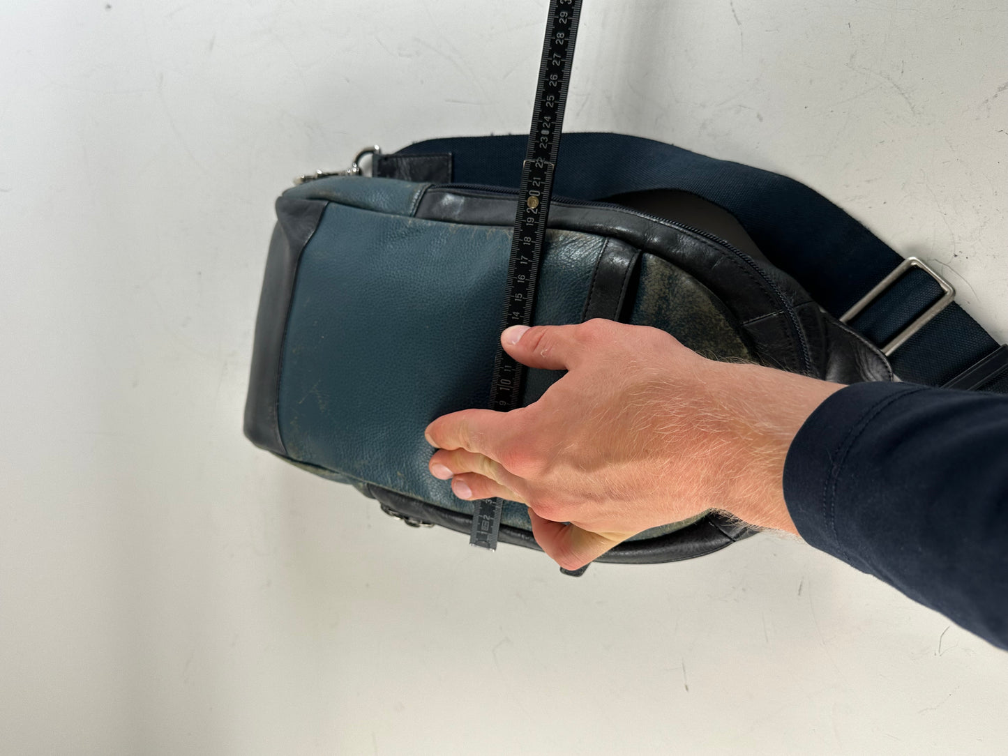 Vintage Coach Leather Sling Bag Teal Black Silver-Tone