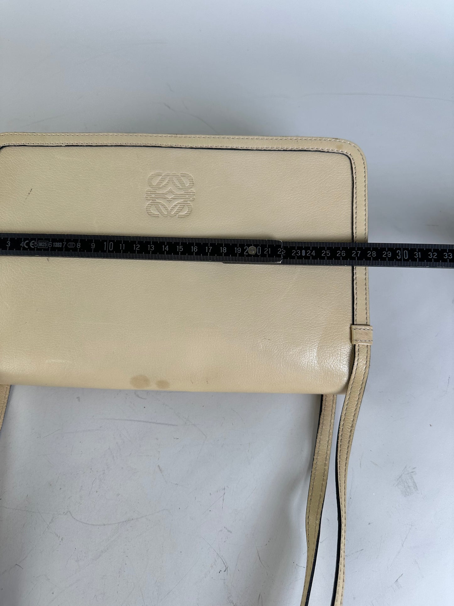 Vintage Loewe Leather Shoulder Bag Cream Gold-tone