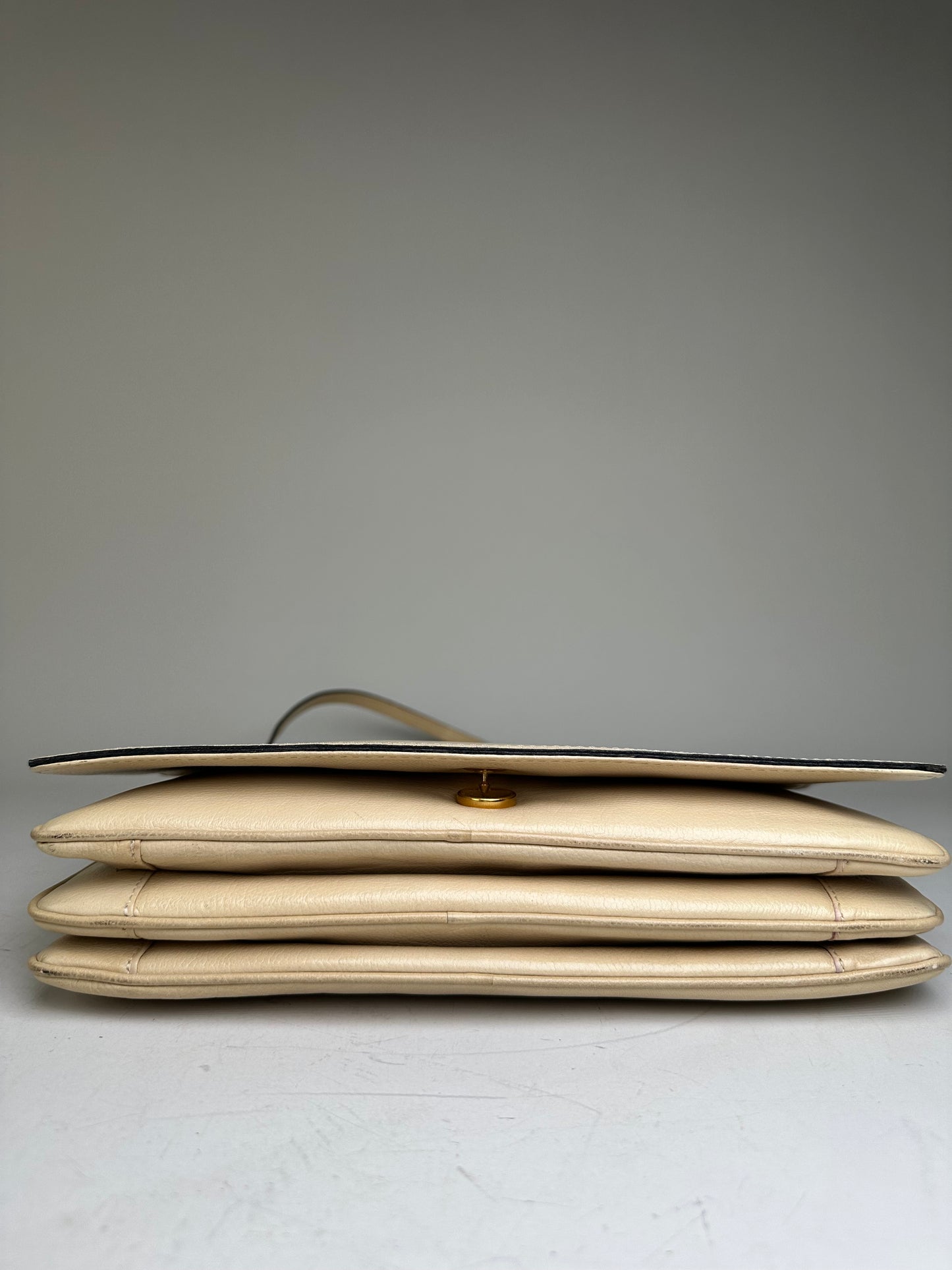 Vintage Loewe Leather Shoulder Bag Cream Gold-tone