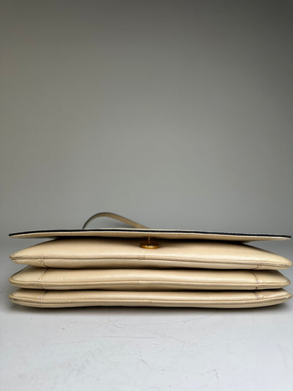 Vintage Loewe Leather Shoulder Bag Cream Gold-tone